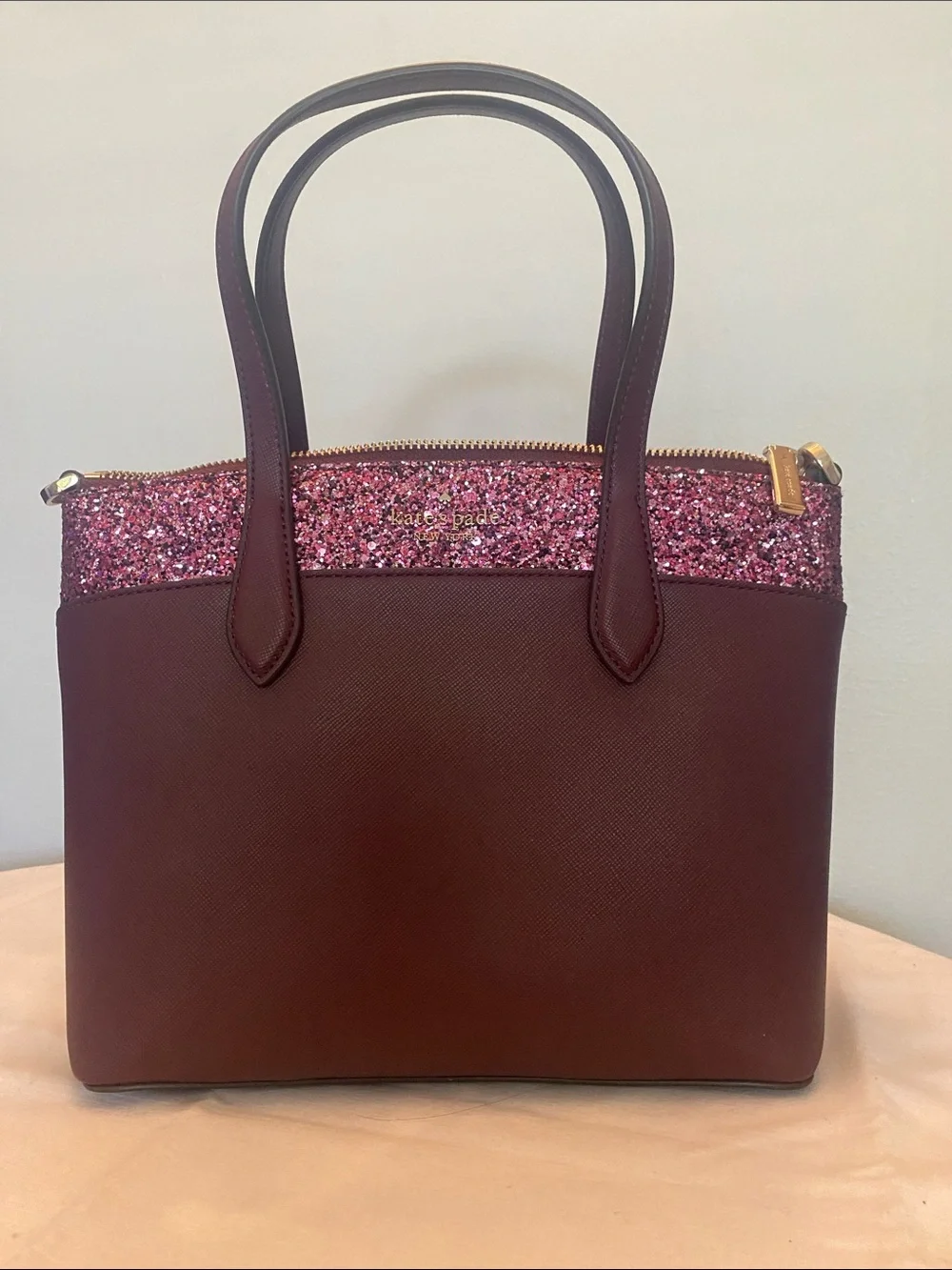 kate spade Plum Tote with Glitter Trim